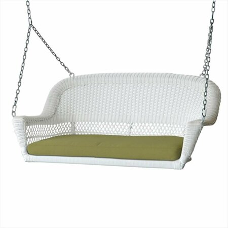 PROPATION White Wicker Porch Swing With Green Cushion PR3560956